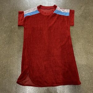Terry T-Shirt Dress Womens Small Red Colorblock Short Sleeve Casual Crew Neck